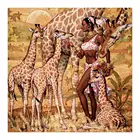 Африканский пастбище женщин и жирафа Алмазная Картина Портрет животных Круглый полный дрель DIY мозаика вышивка 5D Вышивка крестом подарок