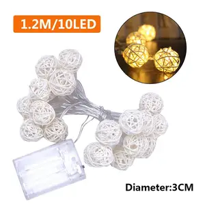 Рождественская светодиодная гирлянда из ротанга в виде шариков, 3 см