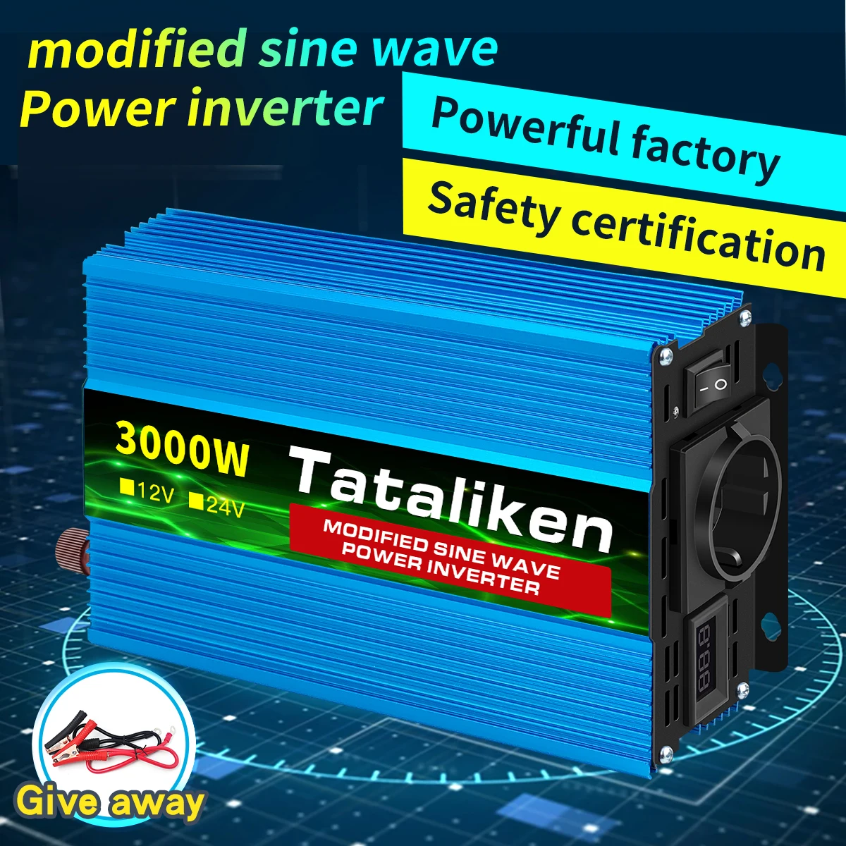 $249.41 Automotive inverter, 12V to 220V, 1500w/2000w/3000w/4000w, LED display, camping, emergency inverter conve European standard