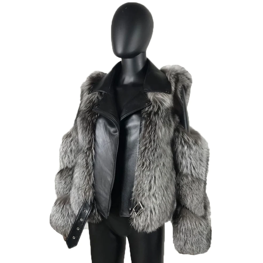 Real Fox Fur Coat Women Real Fur Coat Natur Fox Fur Biker Jacket Overcoat Fur Jackets For Women Fur Coat Women Raccoon Jacket