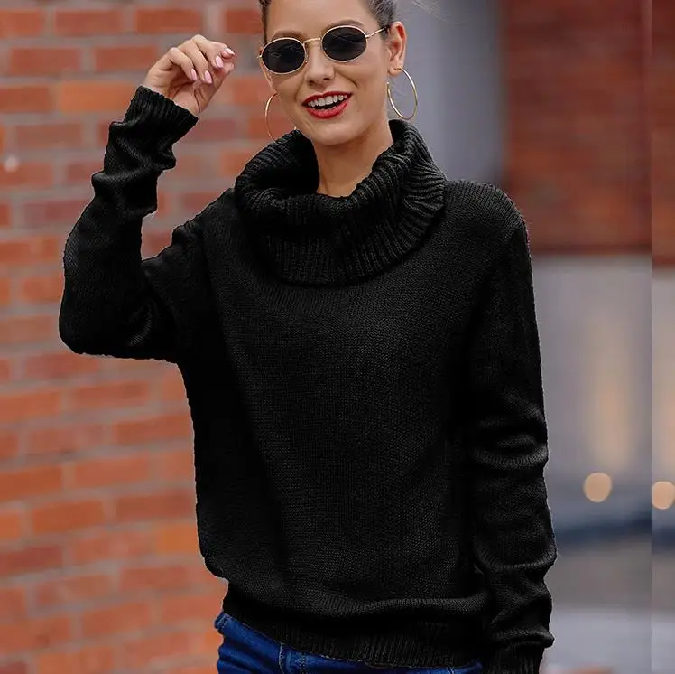 Новинка 2019 свитер женский модный однотонный пуловер с длинным рукавом и высоким