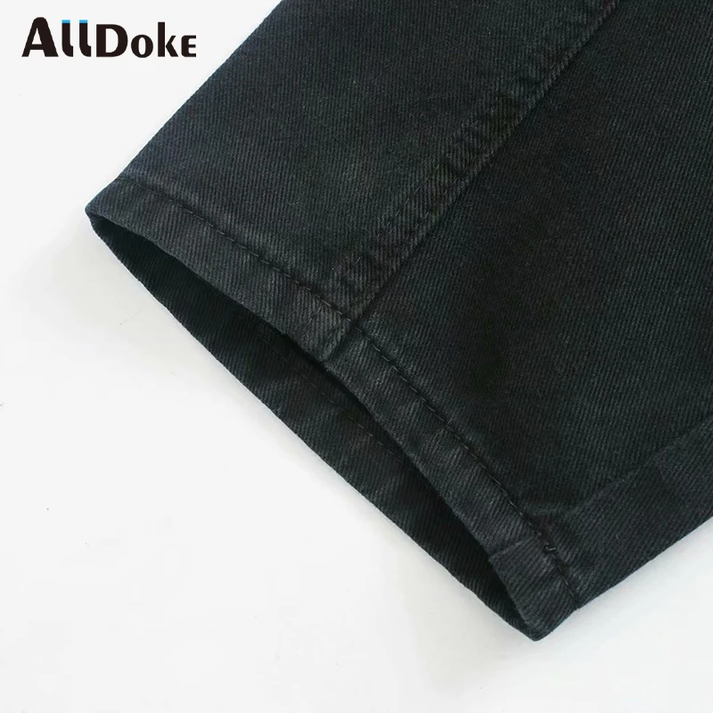 

ALLDOKE black casual vintage denim pants women summer high waist double pockets jeans mujer boyfriend ladies harem pants femme