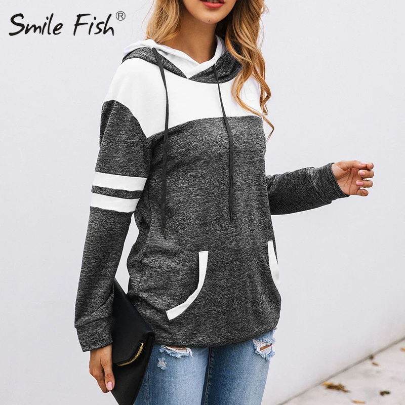 Толстовки с капюшоном лоскутное худи Топ длинным рукавом повседневные женские