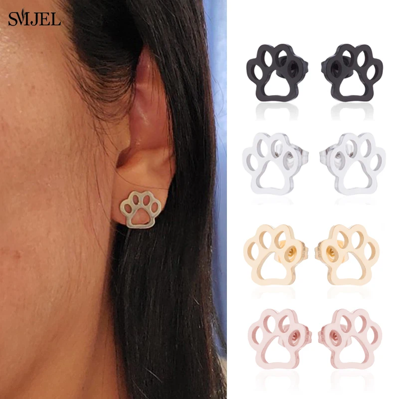 Маленькие серьги SMJEL в стиле панк модные черные гвоздики с изображением щенков