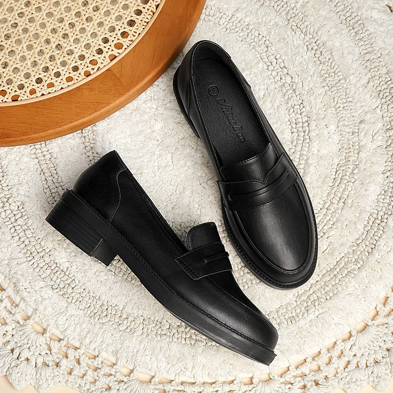 

Shoes Woman Flats British Style Loafers With Fur Oxfords Slip-on Casual Female Sneakers Round Toe Shallow Mouth Soft Dress Prepp