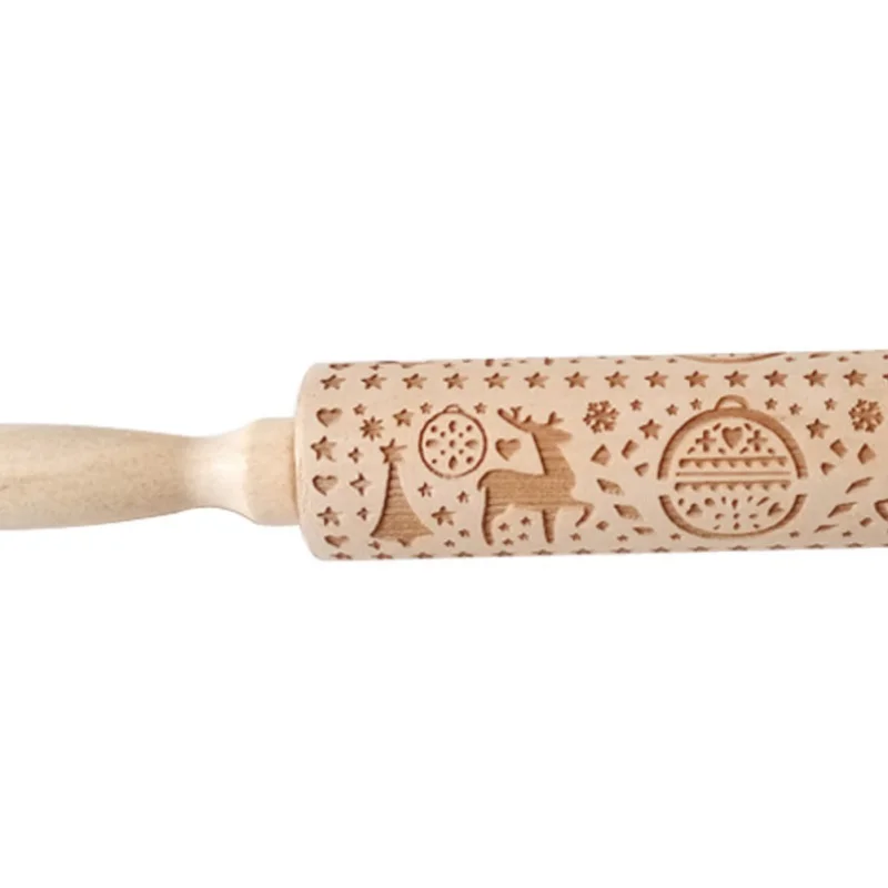 Деревянная Рождественская булавка выгравированный валик для тиснения печенья