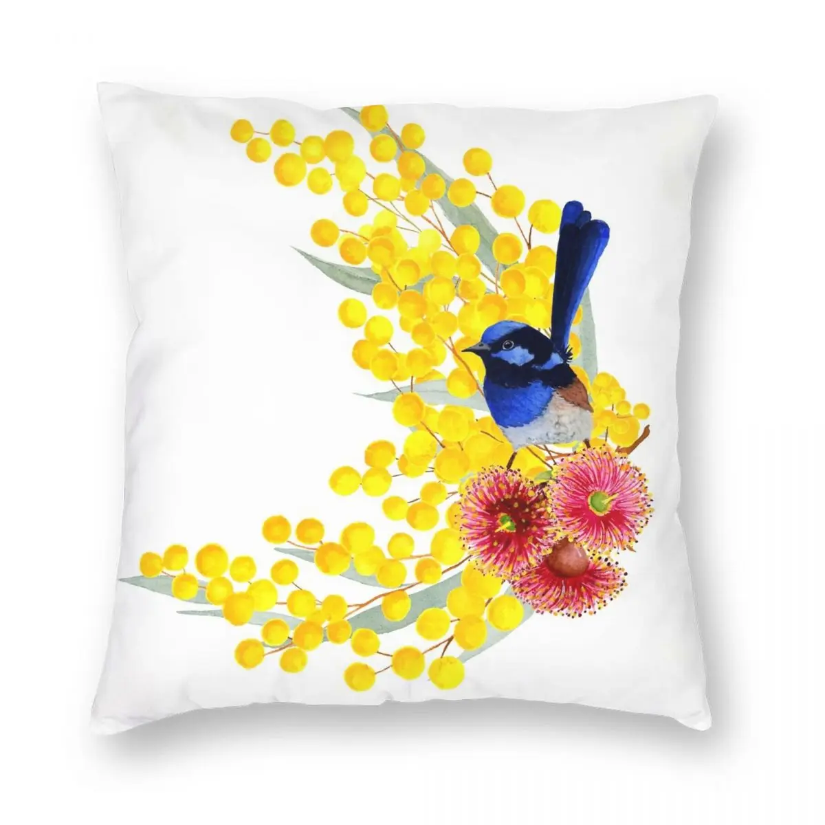 

Australian Wattle With Fairy Wren Pillowcase Polyester Linen Velvet Creative Zip Decor Pillow Case Sofa Seater Cushion Cover 18"