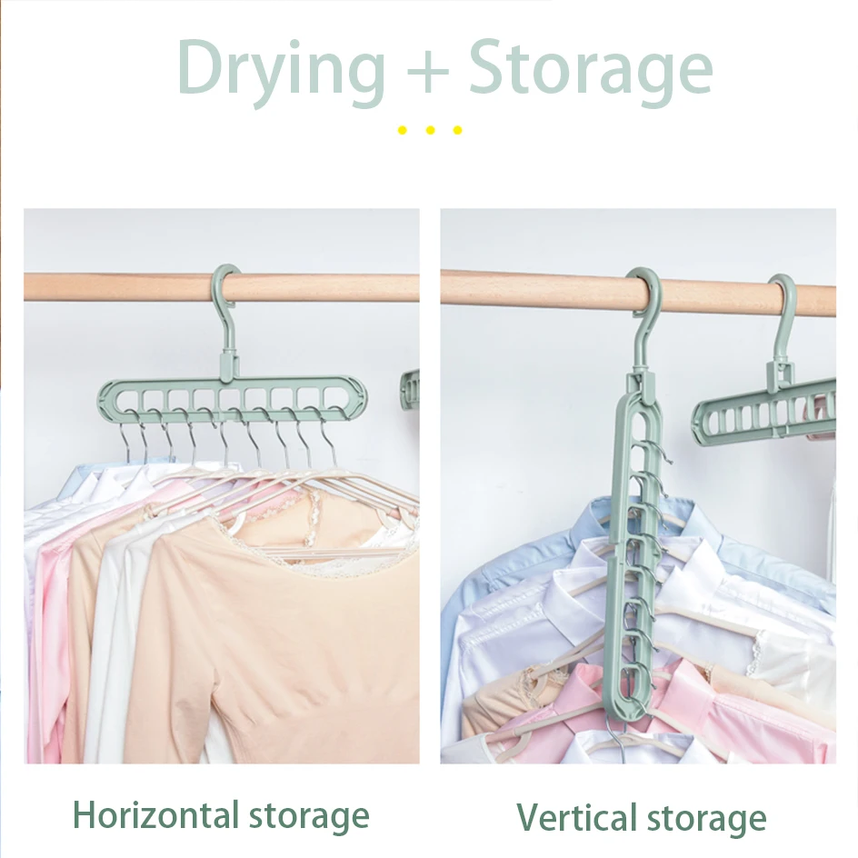 Multi-function 9-hole Sliding Clothes Hanger Sorting Drying Rack Hook Organizer 3D space saving hanger magic hanger with hook