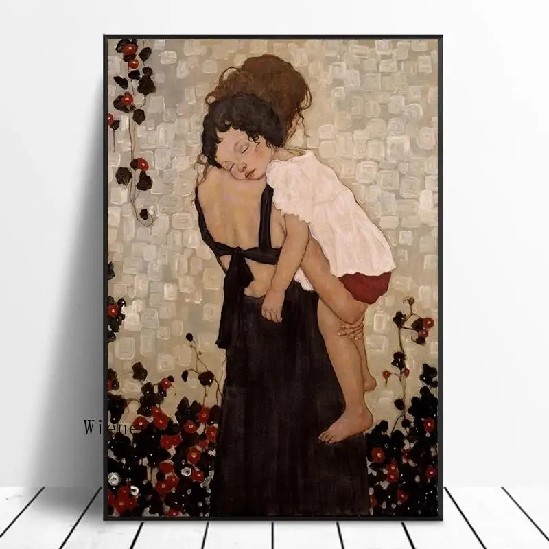 

Famous Abstract Poster Mother and Child By Gustav Klimt Canvas Painting Wall Art Prints Picture for Living Room Decor Cuadros