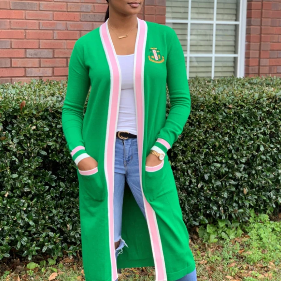 

Green Alpha Kappa Alpha Cardigan Woman Temperament Long Printed Knitted Cardigan for Women Tops 2021 Europe and America style