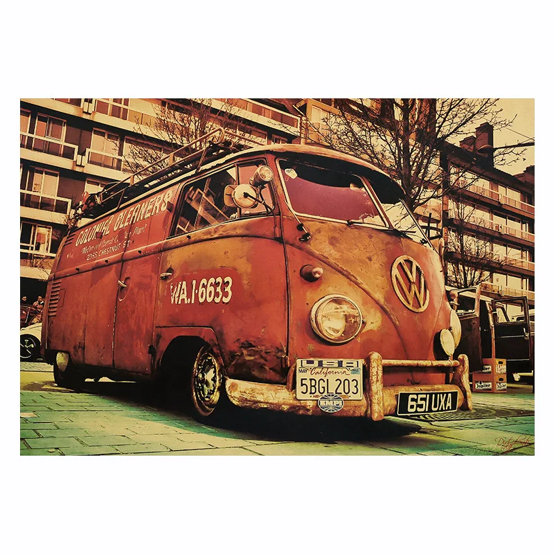 

Room decoration retro car kraft paper poster bar cafe restaurant decoration painting art wall sticker