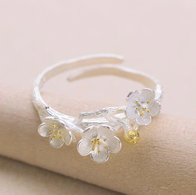 Кольца для мужчин и женщин JIANERY богемные кольца с цветком сливы серебристого