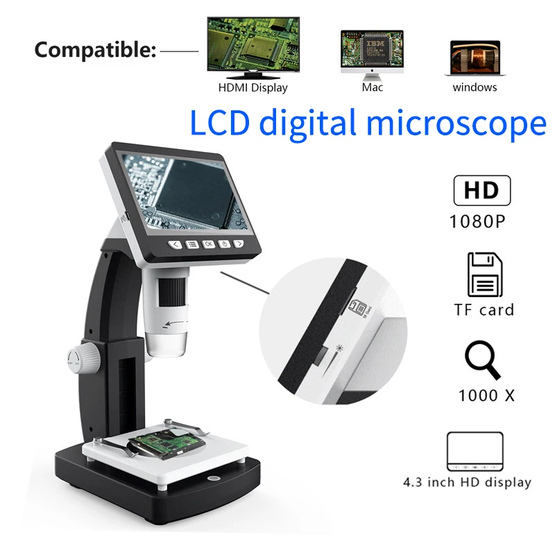 HD LCD цифровой промышленный микроскоп с экраном USB интерфейс 1080p электронный 2