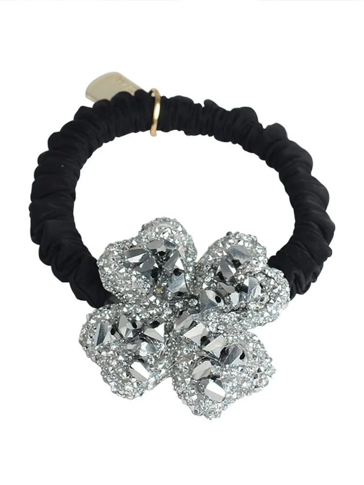 

Light Luxury Hair Rope Female Korean Simple Rhinestones 2021 Hair Rope Hair Accessories Leather Sleeve Hair Rubber Band