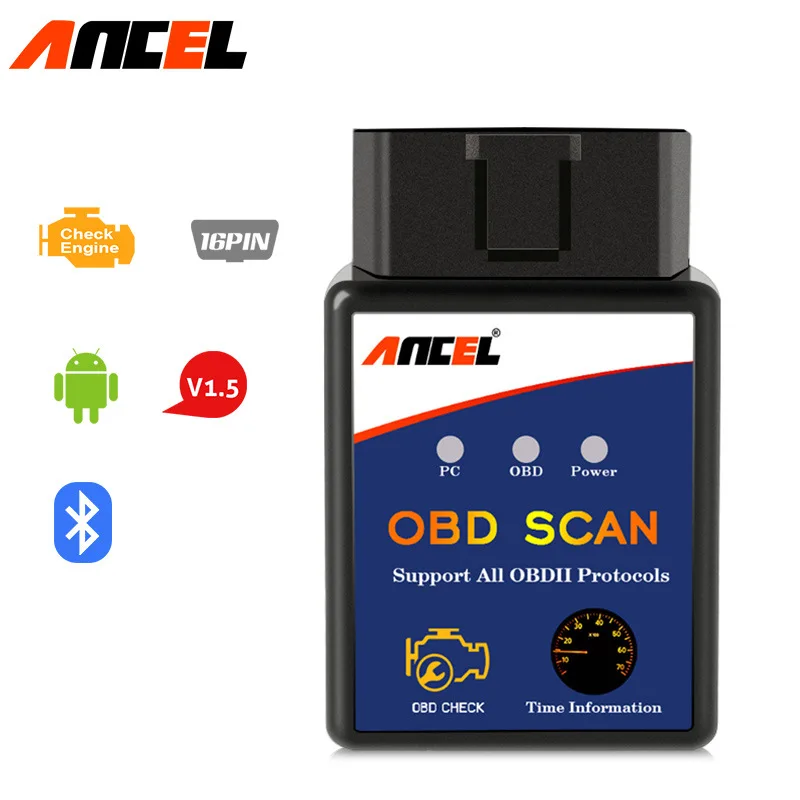 

Ancel ELM327 V1.5 OBD2 Scanner Bluetooth Car Diagnostic Tool Read Erase Errors Engine System OBDII EOBD Automotive Code Reader