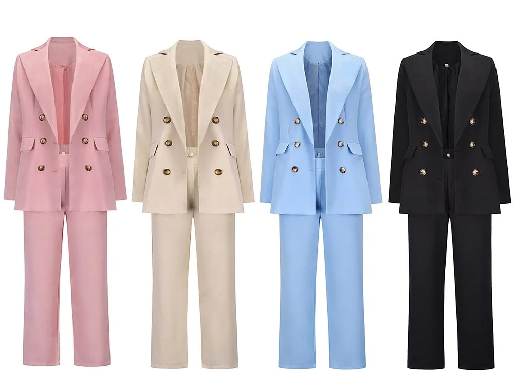 

Large Lapel Double-Breasted Slim-fit Blazer Casual Straight Trousers Office White-collar Suit Blazer Femenino Blazer Women