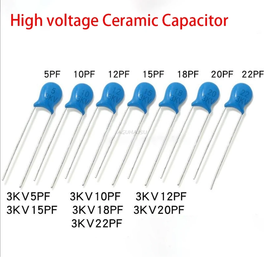 

20pcs High voltage Ceramic Capacitor 3KV 5PF 10PF 15PF 20PF 22PF 27PF 30PF 47PF 56PF 100PF 220PF 1NF 2.2NF 3.3NF 4.7NF 10NF 22NF