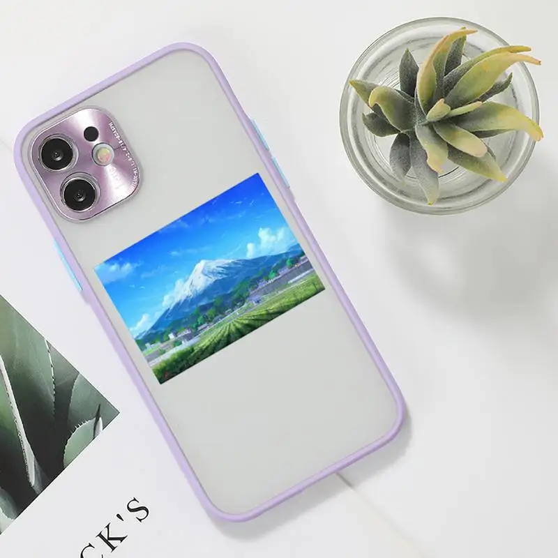 

Mount Fuji Art Painting Phone Case For iPhone 12 11 Mini Pro XR XS Max 7 8 Plus X Matte transparent Purple Back Cover