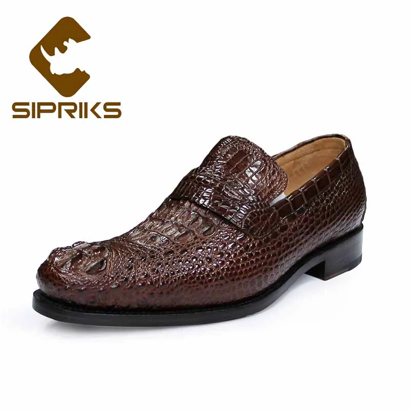 Мужские темно-коричневые туфли Sipriks Alip-on из крокодиловой кожи классические
