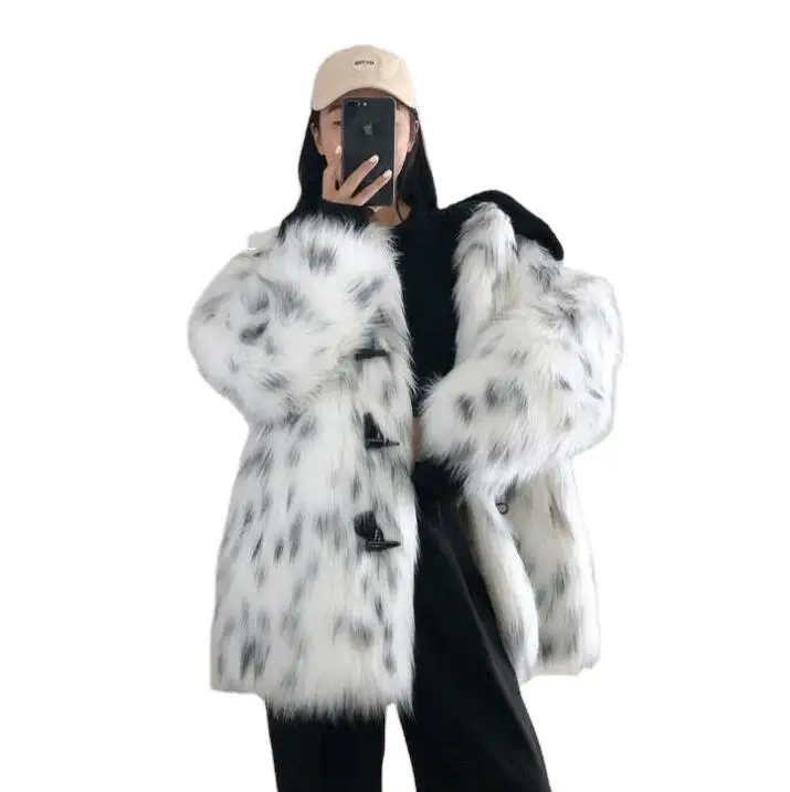 Horn button fur leather coats womens warm faux mink fur leather jackets women autumn loose clothes winter thicken fashion