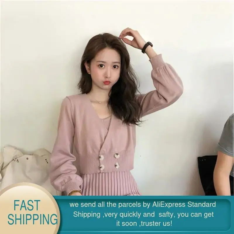 Женский вязаный комплект из двух предметов свободный свитер вязаное платье для