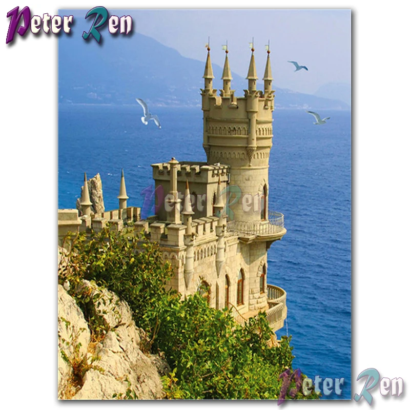 

5d Landscape castle sea tower Diamond Painting Embroider DIY Square or round Mosaic Cross stitch Rhinestone Handmade gift