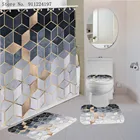 Набор из водонепроницаемой занавески для душа с 3d-геометрическим красочным мраморным принтом, 4 шт., коврик для ванной комнаты, крышка для унитаза, набор ковриков для ванной