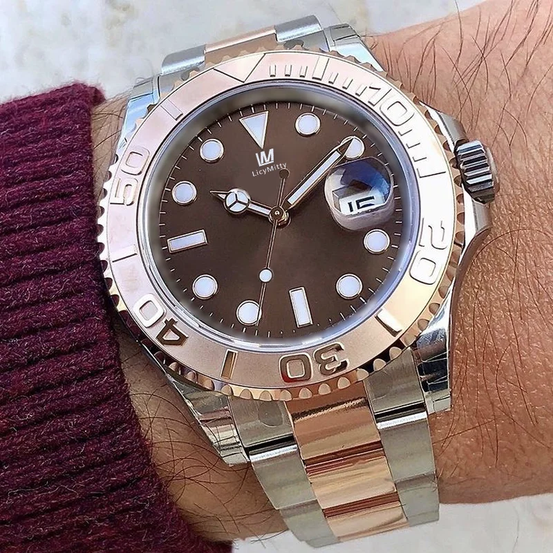 

Classic New Men Automatic Mechanical Watch Silver Black Blue Grey Dial Stainless Steel Yacht Watches Master Sapphire Glass AAA+
