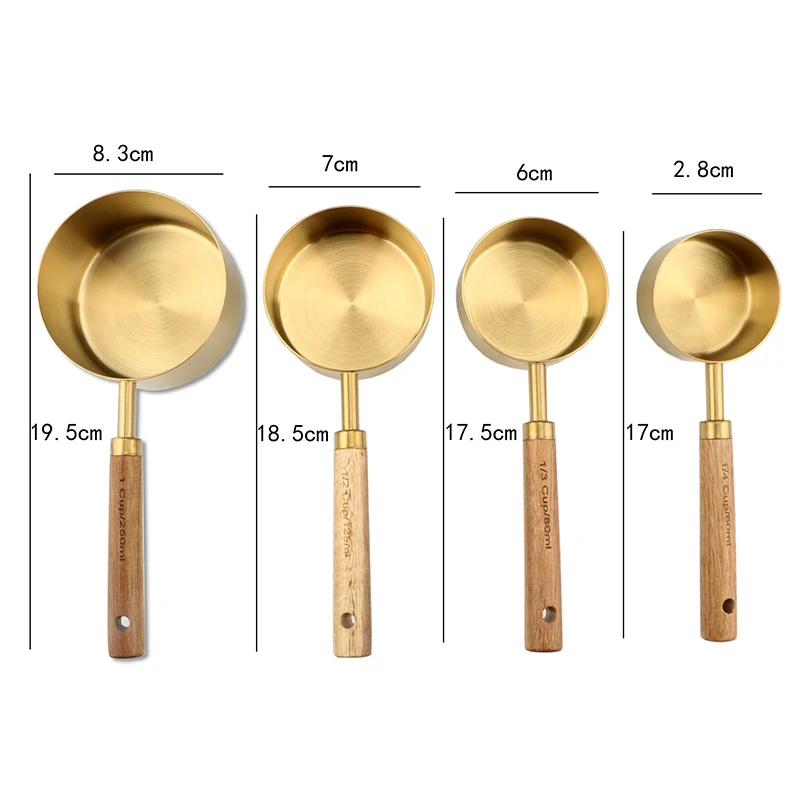 

Measuring Cups Set Wood Handle Stainless Steel Metal Measuring Cup Scoop Baking Kit Kitchen Accessories 4Pcs