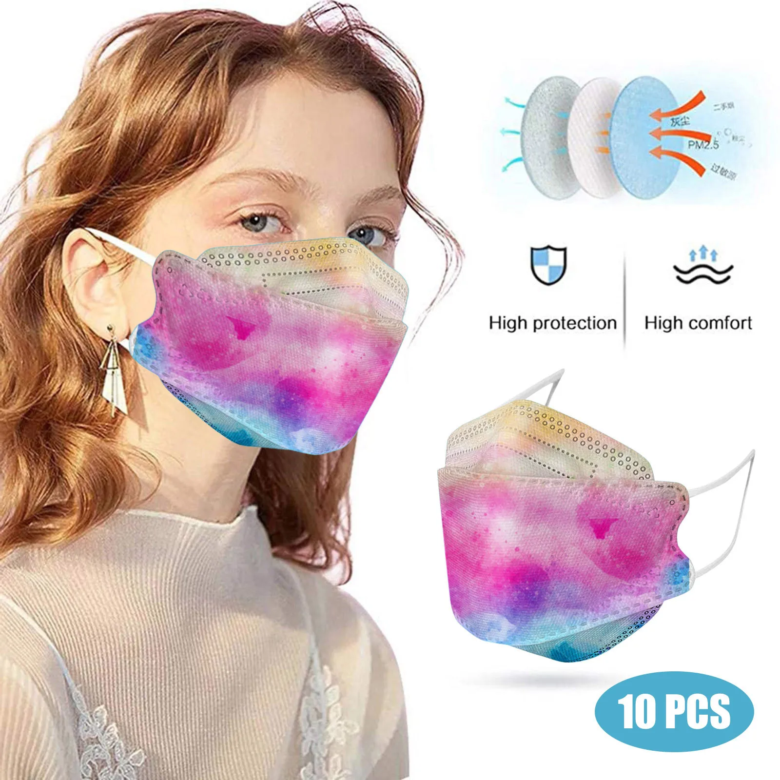 Маска для взрослых одноразовая трехслойная с принтом тай-дай 10 шт. |