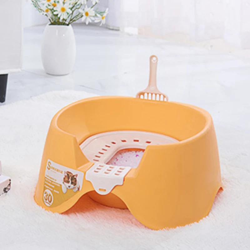 Orange Smartpet полу-закрытый питомец кошки Туалет песочный ящик тренировочный анти-всплеск кошачий ящик для мусора Крытый с лопатой для домашних питомцев плюшевых кошек - Цвет: Orange