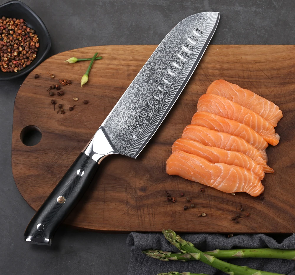 TURWHO 7 дюймовые кухонные ножи Santoku 67 слоев дамасская сталь нож шеф повара для мяса