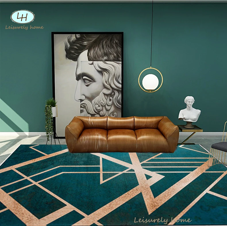 Ковер из синели с геометрическим золотым узором в скандинавском стиле ковер для