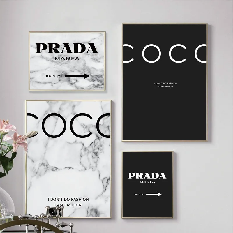 

Modern Fashion Marble Coco Quotes Posters and Prints Black White Vogue Pictures Canvas Painting for Living Room Home Decor