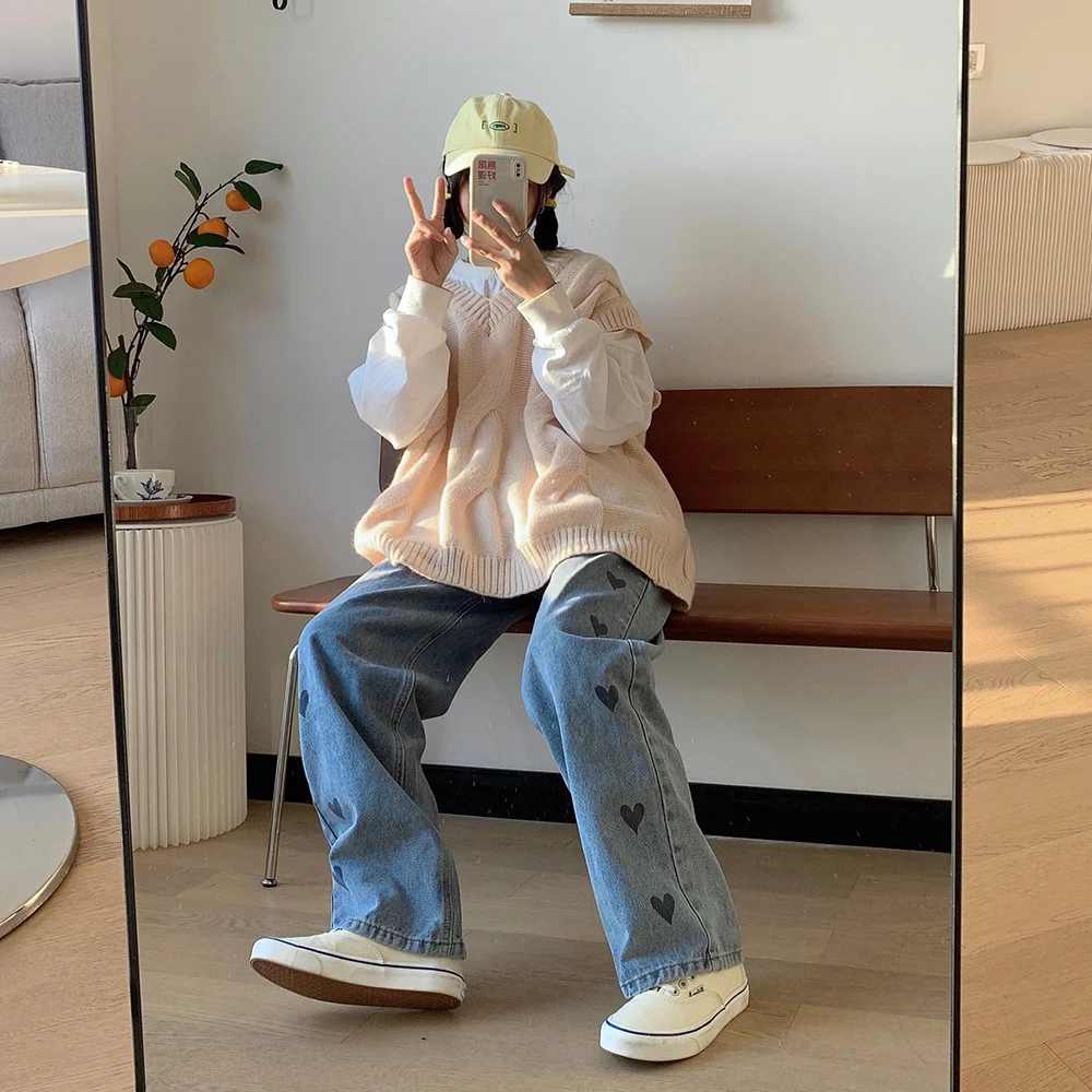 Синие джинсы новинка 2021 свободные тонкие широкие брюки модные прямые с высокой