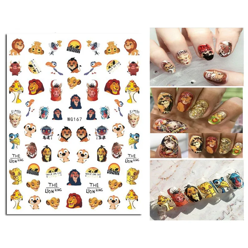 Pegatinas del Rey Le&oacute;n para decoraci&oacute;n de u&ntilde;as, accesorios para manicura, pegatinas de Simba PUMBAA, perif&eacute;ricos de animaci&oacute;n para ni&ntilde;os, creatividad-0
