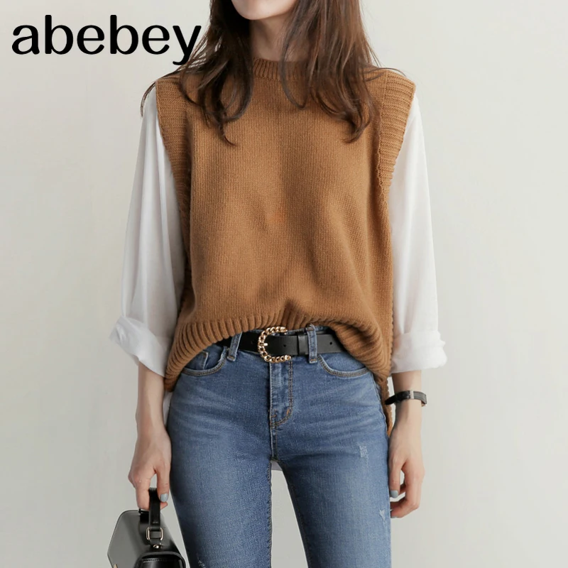 Женский свитер с круглым вырезом вязаный однотонный винтажный элегантный