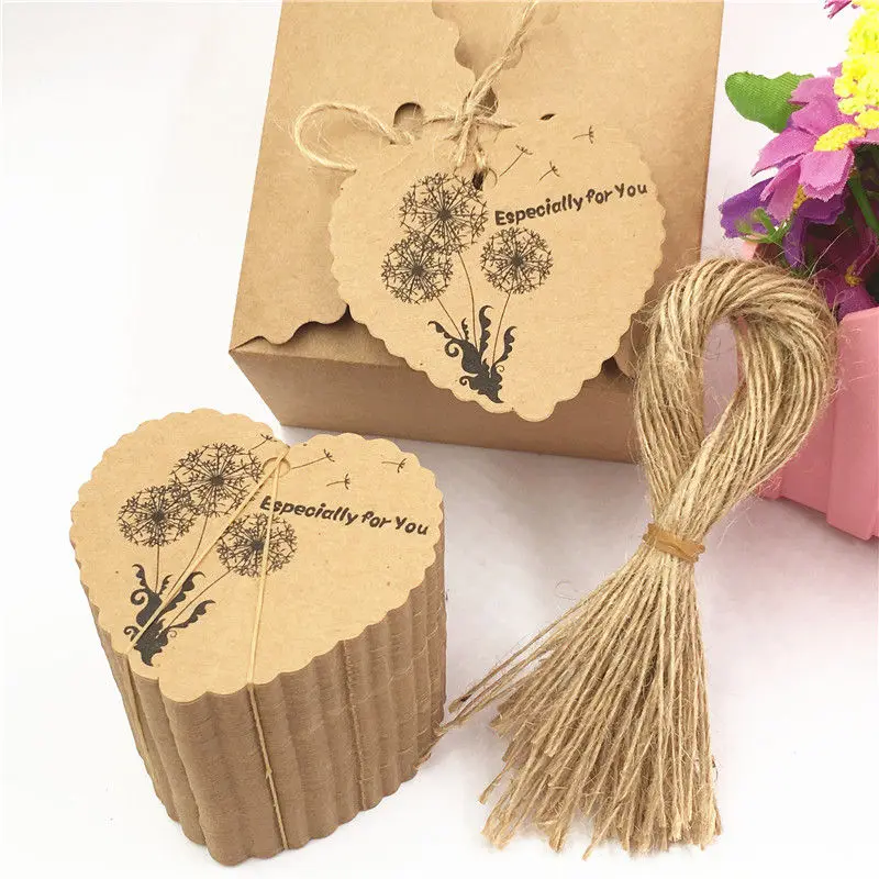 100 шт./лот с узором подвесные бирки из крафт бумаги в форме сердца для ценников