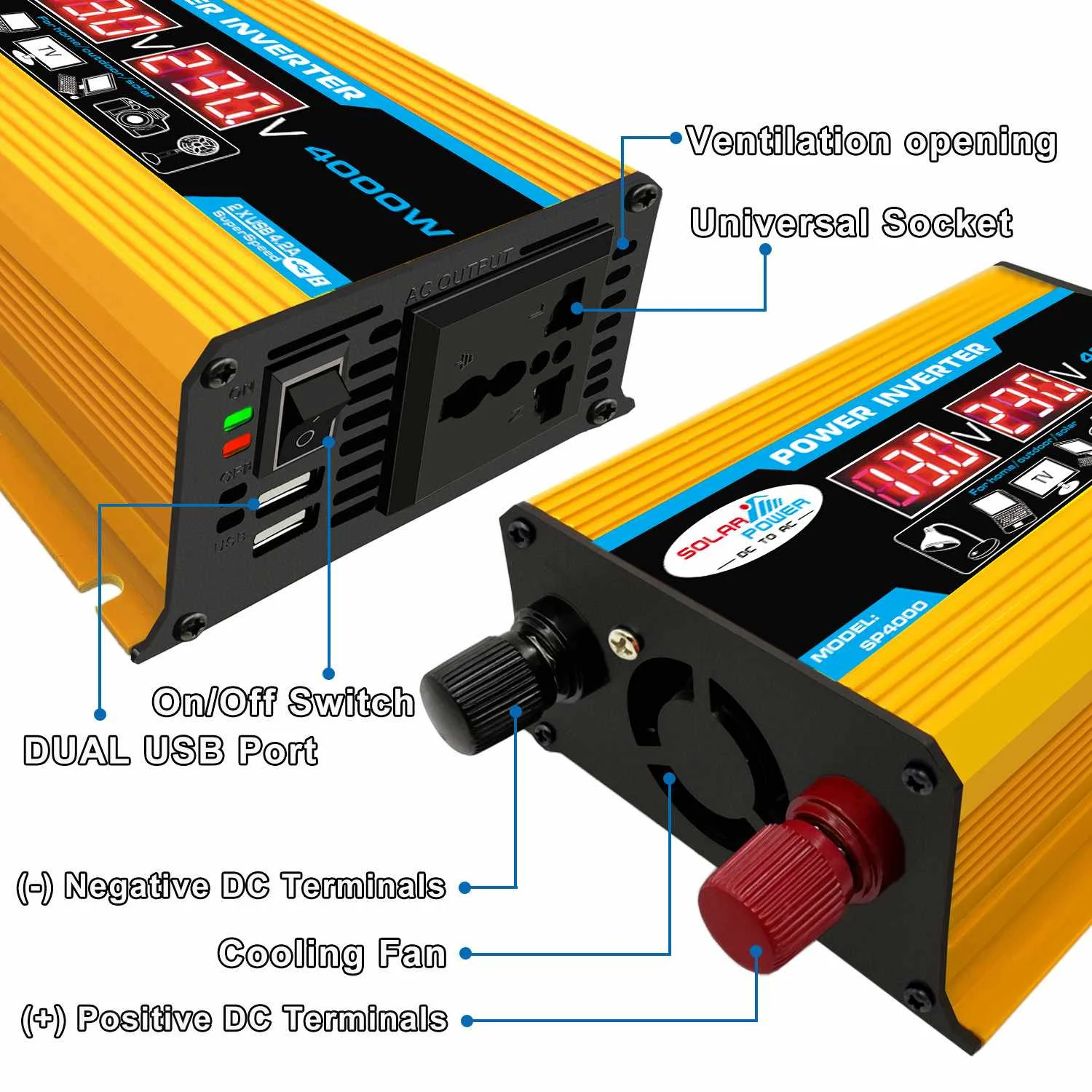 Автомобильный инвертор 12V 220V Max 2000W Напряжение трансформатор Модифицированная синусоида Мощность инвертор DC12V к переменному току 110 V/220 V преобразователь