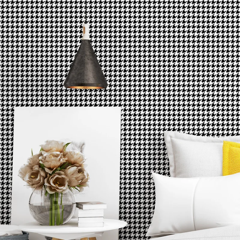 

beibehang New fashion houndstooth black and white plaid wallpaper modern minimalist plain nordic style living room background