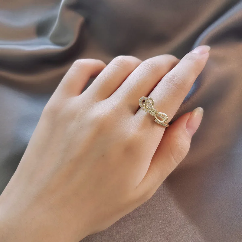 

Bow ring female fashion trend opening adjustable holiday style inlaid zircon light luxury jewelry lover girlfriend gift