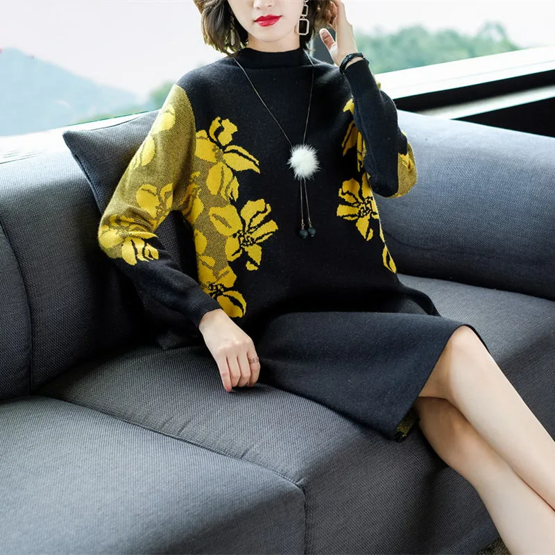 Размера плюс Женский вязанный пуловер свитер платье 2021 осень зима Новые