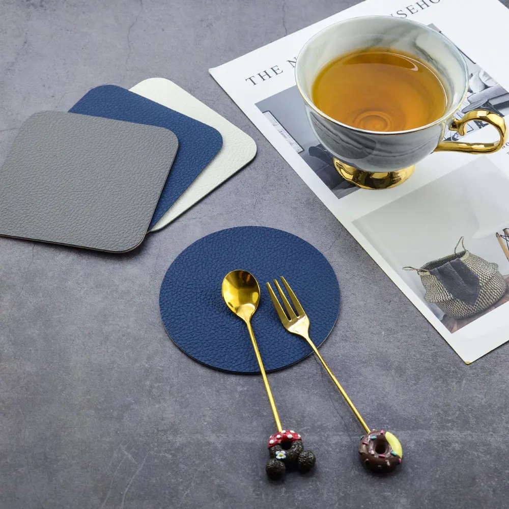 6 шт. подставка из искусственной кожи Подставка под кружку двойной Цвет