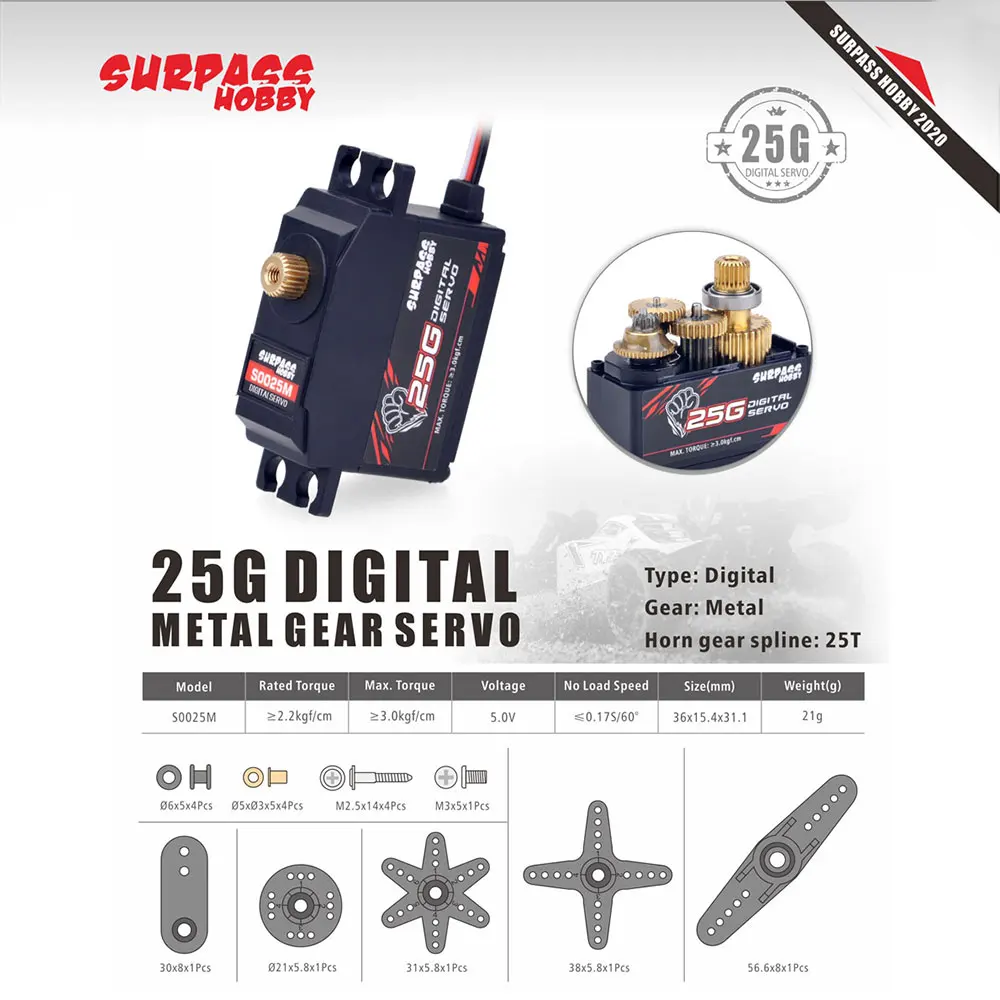 SURPASS Hobby S0025M Metal Gear 3.0KG Servo for RC Airplane Robot 1/12 RC Monster Car Boat Duct  Plane