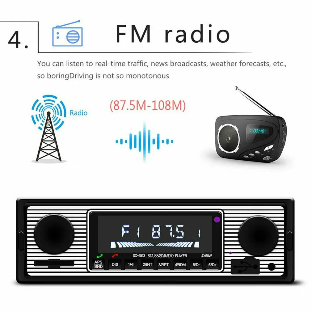 Автомобильный беспроводной радио mp3 плеер стерео USB/AUX классический аудио FM