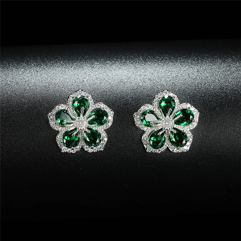 Вишневые большие серьги гвоздики с кристаллами для женщин белые золотые Зеленые