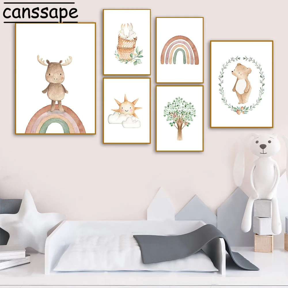 Постер на стену для детской картины дереве солнце радуга художественный принт