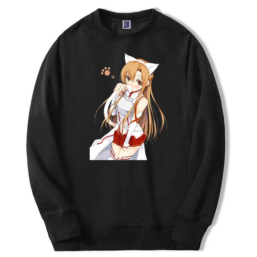 

Yuuki Asuna Anime Kawaii Cat Cosplay Winter Men Casual Breathable Sweatshirts Fleece Crew Neck Hoody Male Casual Streetwear
