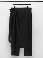 mens trouser skirt spring and autumn new solid color irregular asymmetry false two detachable slim pencil pants skirt pants