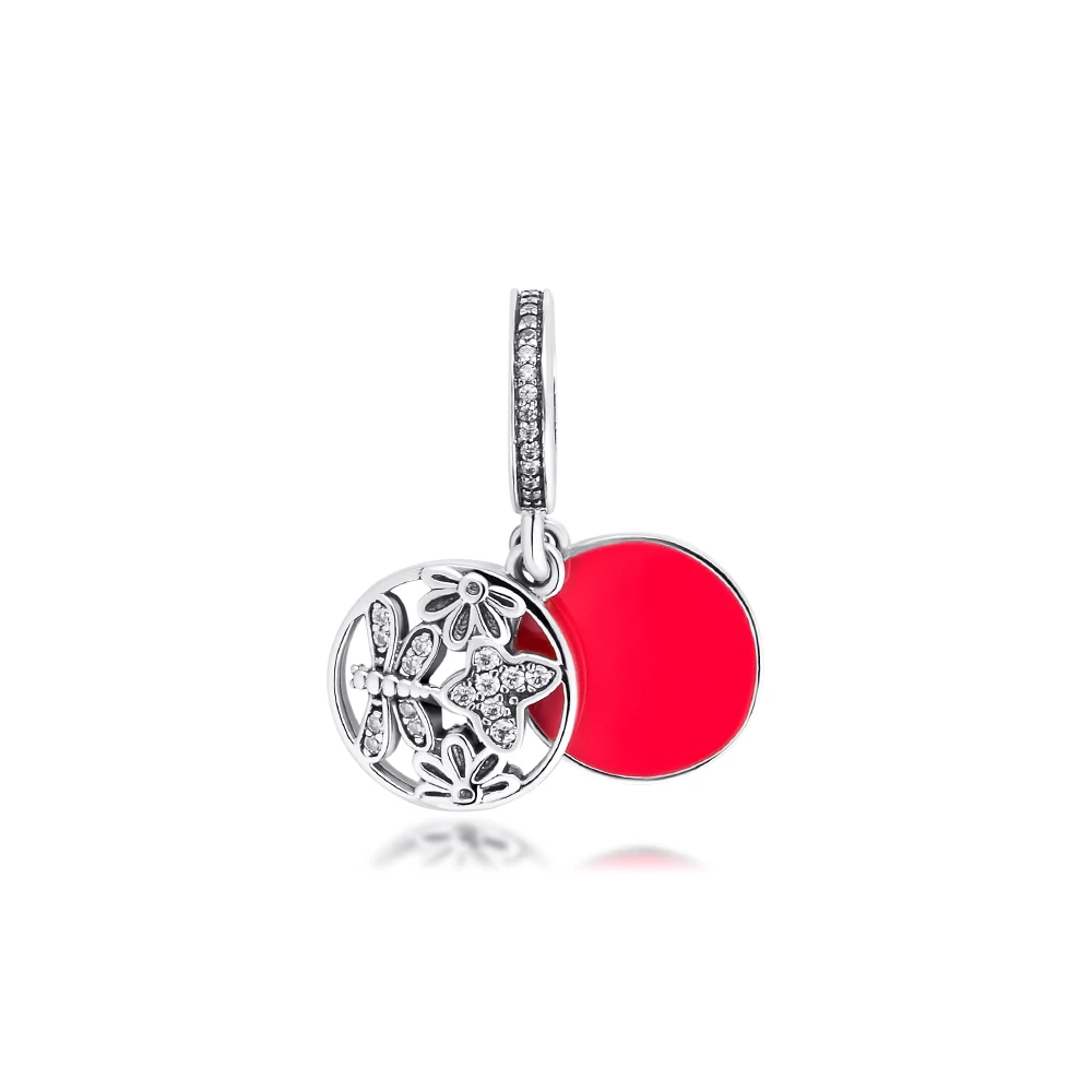 

CKK 925 Sterling-Silver-Jewelry Red Springtime Dangle Beads Fits Original Charms Bracelets Necklaces Free Shipping